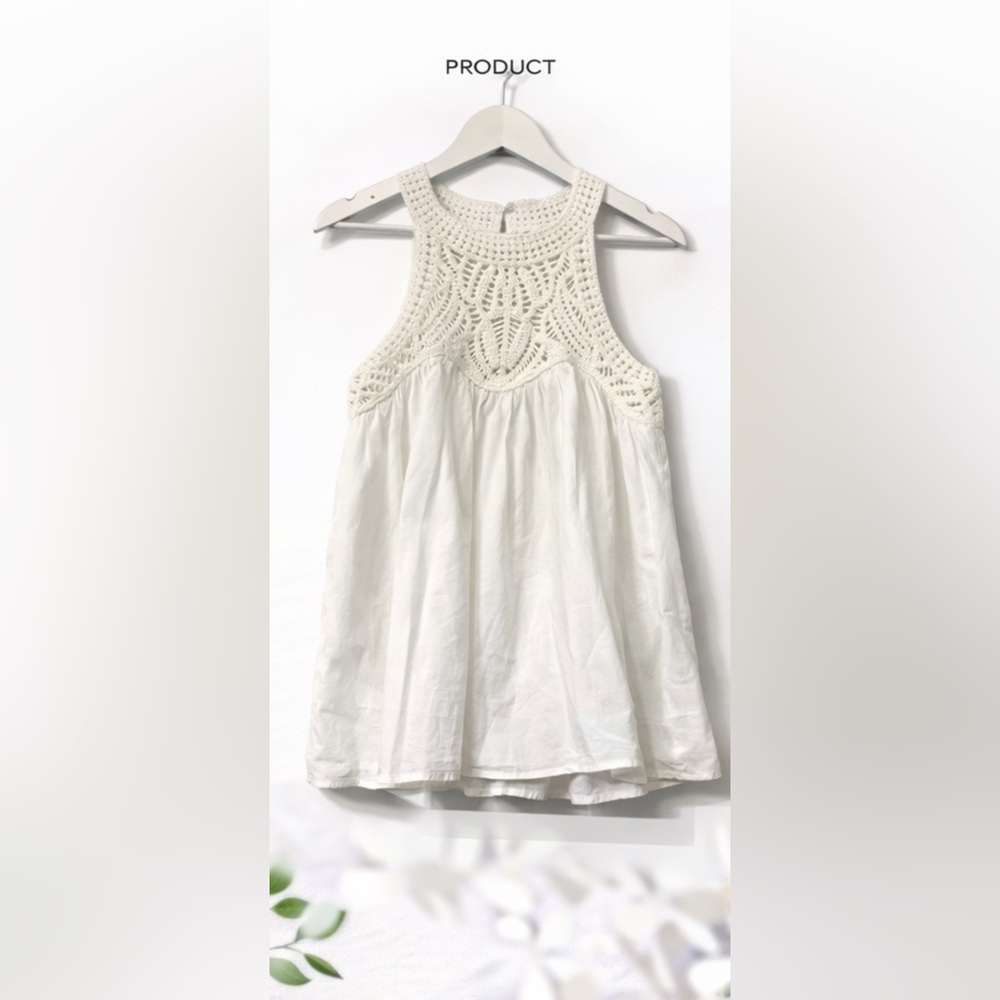 Maje White Crochet Halter Top